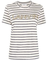 Lanvin - Logo-Print Striped T-Shirt - Lyst