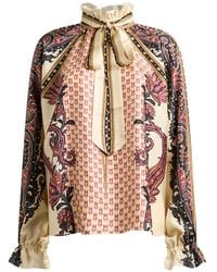 Etro - Silk Twill Blouse With Silk Scarf And Floral Geometric Motif - Lyst