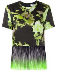 MSGM - Camiseta con ribete con flecos y motivo floral - Lyst
