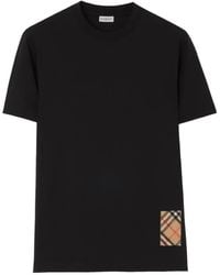 Burberry - Katoenen T-Shirt Met Kasjmier Check-Patch - Lyst