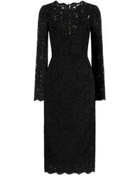 Dolce & Gabbana - Long-Sleeve Lace Midi Dress - Lyst