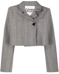 Ganni - Women's Grey Herringbone Suiting Blazer 8 - Lyst