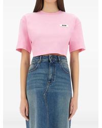 MSGM - Tie-Detail Cropped T-Shirt - Lyst