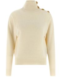 Balmain - Trui Met Hoge Hals En Knoop - Lyst