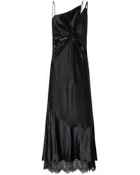Pinko - Long Satin Dress With Draping And Lace - Lyst