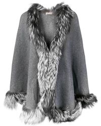 N.Peal Cashmere Fox Trim Knitted Cape - Gray
