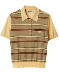 Miu Miu - Gestreiftes Poloshirt Mit Intarsien-Logo - Lyst