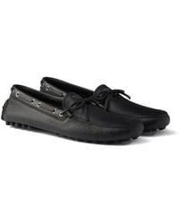 Prada - Printed-Logo Leather Boat Shoes - Lyst