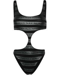 Balmain - Stripe-pattern Cut-out Swimsuit - Lyst