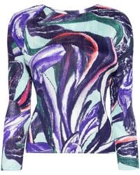Pleats Please Issey Miyake - Blusa plisada con estampado abstracto - Lyst
