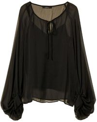 Twinset - Tie-Neck Balloon-Sleeve Voile Blouse - Lyst