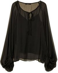 Twinset - Tie-Neck Balloon-Sleeve Voile Blouse - Lyst