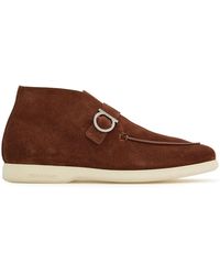 Ferragamo - Ferragamo Gancini-Buckle Suede Boots - Lyst