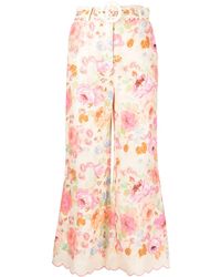 Zimmermann - Raie Floral-Print Flared Linen Trousers - Lyst
