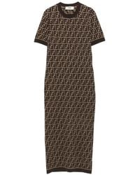 Fendi - Ff Logo-Pattern Midi Dress - Lyst