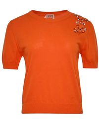 N°21 - Crystal-Embellished Short-Sleeve Sweater - Lyst