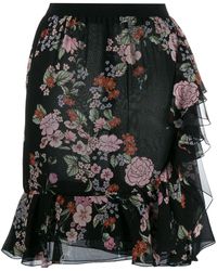 Giambattista Valli Falda con motivo floral y diseño peplum - Negro