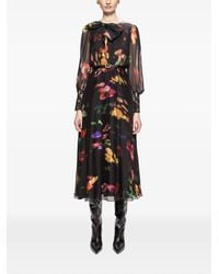 Nissa - Floral Silk Bow Midi Dress - Lyst