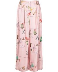 Lanvin - Foliage-print Silk Palazzo Trousers - Lyst