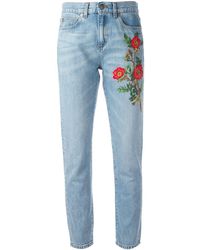 Gucci Vaqueros con bordados de flores - Azul