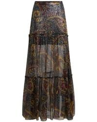 Etro - Silk Maxi Skirt With Striped Floral Paisley Motif - Lyst