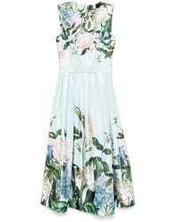Nissa - Vestido Midi De Tafetán Con Estampado Floral - Lyst