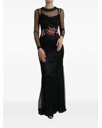 Dolce & Gabbana - Floral-Embroidered Mesh Gown Long Dress - Lyst