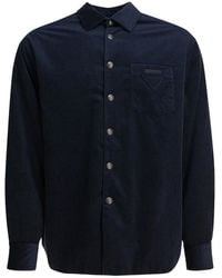 Prada - Camisa De Pana Con Logo Triangular - Lyst