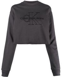 Calvin Klein - Monogram-embroidered Cropped Sweatshirt - Lyst