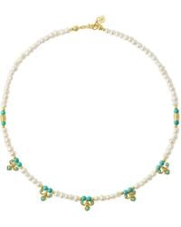 Ottoman Hands - Amelie Pearl And Turqoise Beaded Necklace - Lyst
