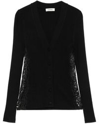 Sandro - Lace-Trim Ribbed-Knit Cardigan - Lyst