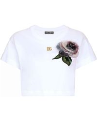Dolce & Gabbana - Cropped Jersey T-Shirt With Flower Appliqué - Lyst