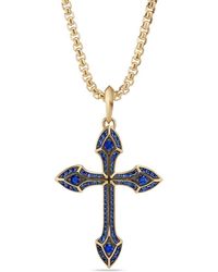 David Yurman - 18kt Yellow Gold Gothic Cross Amulet Sapphire Enhancer Pendant - Lyst