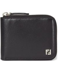 Fendi - Leather Compact Wallet With Zip And Ff Logo - Lyst