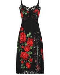 Dolce & Gabbana - Rose-Print Charmeuse Midi Dress - Lyst