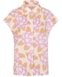Marni - Floral Cap-Sleeved Shirt - Lyst
