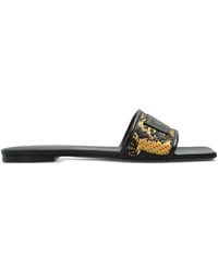 Versace - Theia Barocco Leather Flat Sandals - Lyst