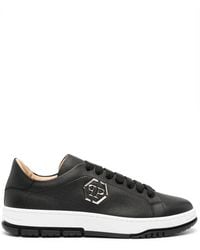 Philipp Plein - Logo-Plaque Pebbled Leather Sneakers - Lyst