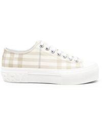 Burberry - Cotton Lace-Up Round-Toe Sneakers With Embossed Heel Logo - Lyst