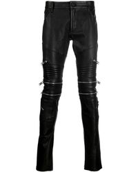Philipp Plein - Zippered Leather Biker Trousers - Lyst