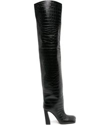 AMINA MUADDI - Marine Stiefel mit Kroko-Effekt 95mm - Lyst