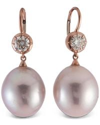 Sylva & Cie - Boucles D'Oreilles Serties De Perles D'Eau Douce Et De Diamants - Lyst