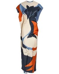 Victoria Beckham - Abstract-Print Draped Midi Dress - Lyst