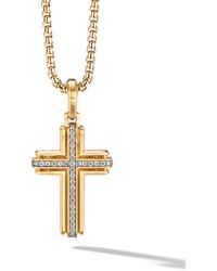 David Yurman - 18kt Yellow Gold Deco Diamond Cross Pendant - Lyst
