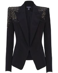 Balmain - Crepe Jacket With Amethyst Embroidery - Lyst