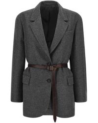 Brunello Cucinelli - Belted Single-Breasted Blazer - Lyst