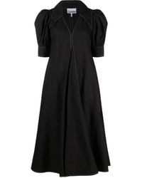 Ganni - Puff Sleeve Midi Dress - Lyst