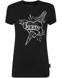 Philipp Plein - Katoenen T-Shirt Met Logo Van Kristallen - Lyst