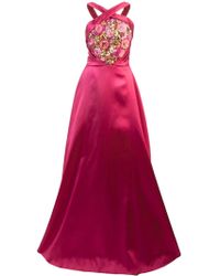 Marchesa notte Embroidered Halterneck Ball Gown - Roze