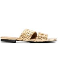 Ganni - -tone Smocked Double Strap Flat Sandals - Lyst